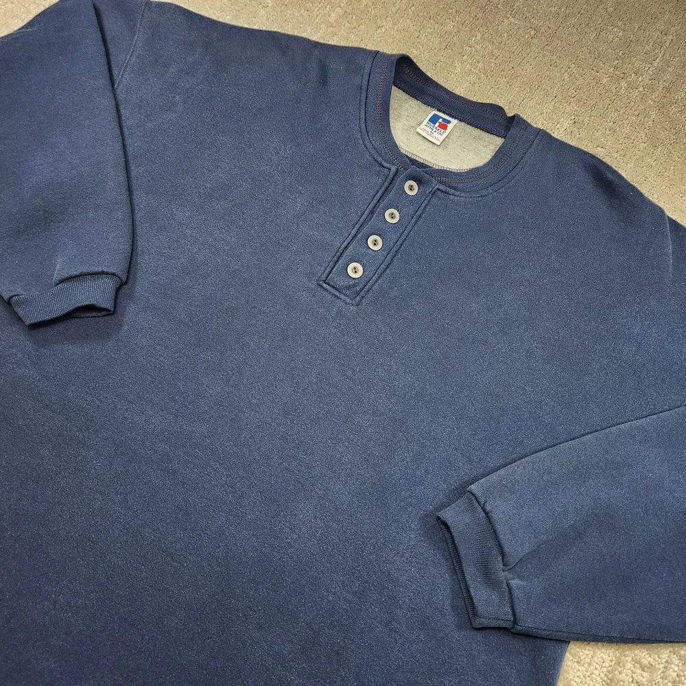 Vintage Russell Athletic Sweatshirt Men XL Henely Fleece Pullover USA‎ Made 90s